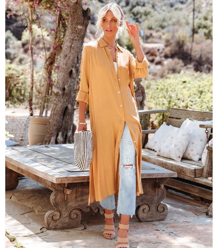 Women's Lapel Shirt Loose Casual Long Sleeve Dress