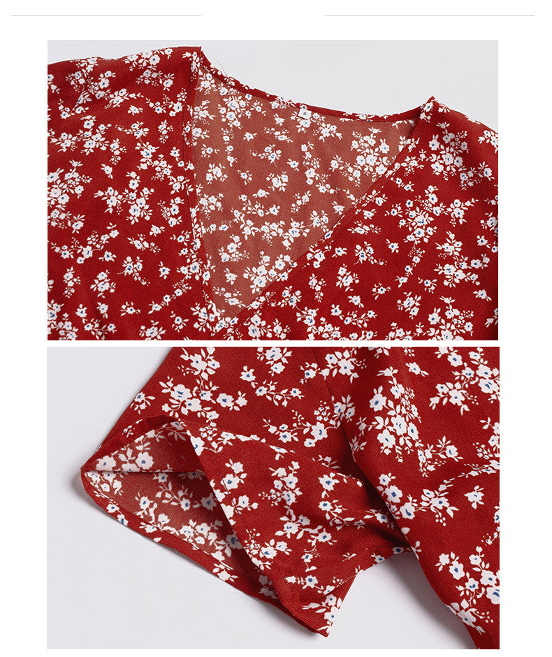 Spring And Summer Floral Short-sleeved Dress