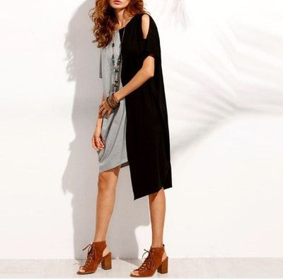 Colorblock crew neck short sleeve irregular dress