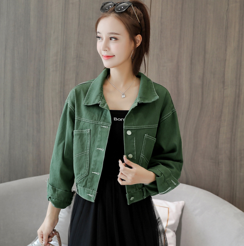 2021 spring new women's Korean spring jacket students wild spring and autumn short red denim jacket female tide