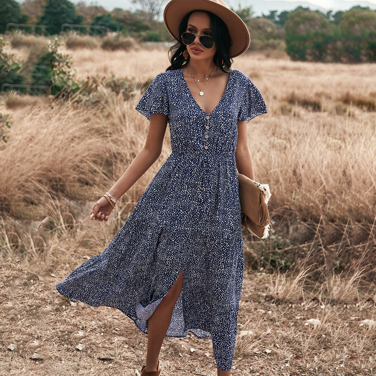 Spring And Summer Big Leopard Print Short Sleeve Dress