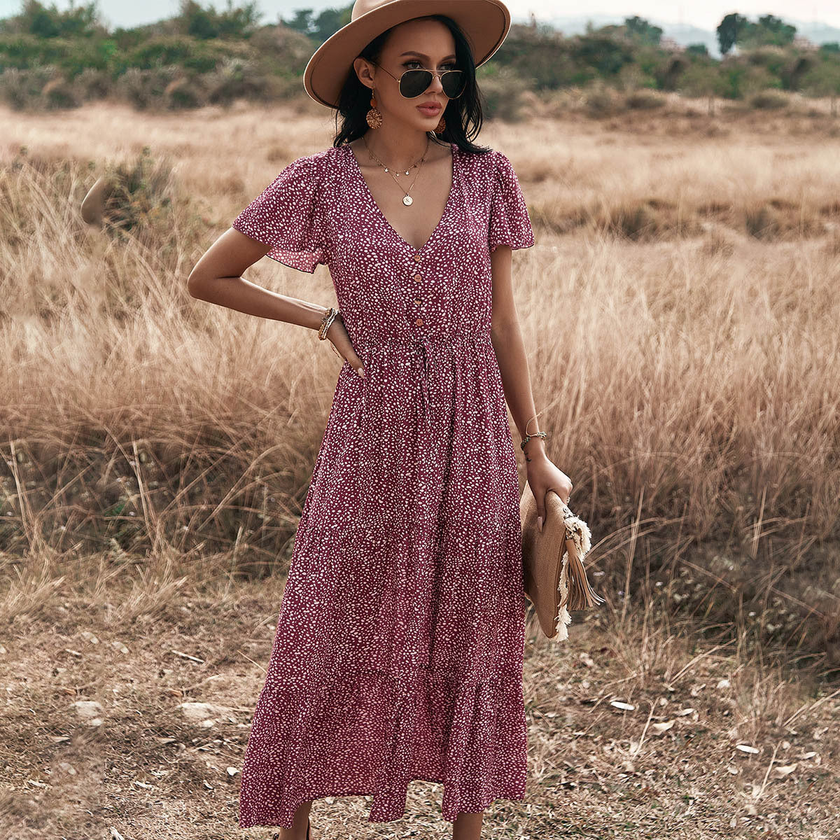 Spring And Summer Big Leopard Print Short Sleeve Dress