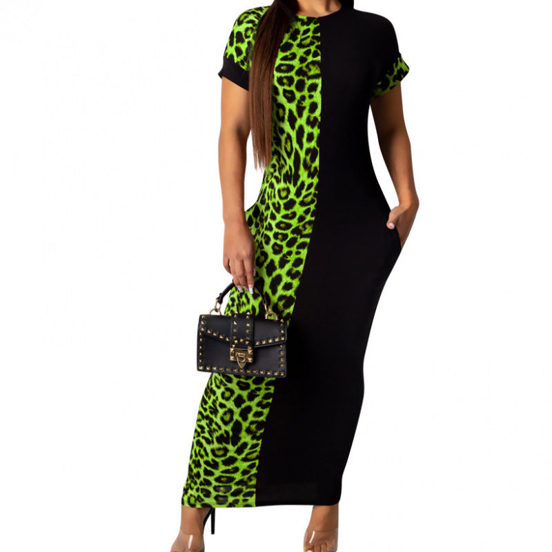 Festival Clothing Summer Short-Sleeved Contrast Dress