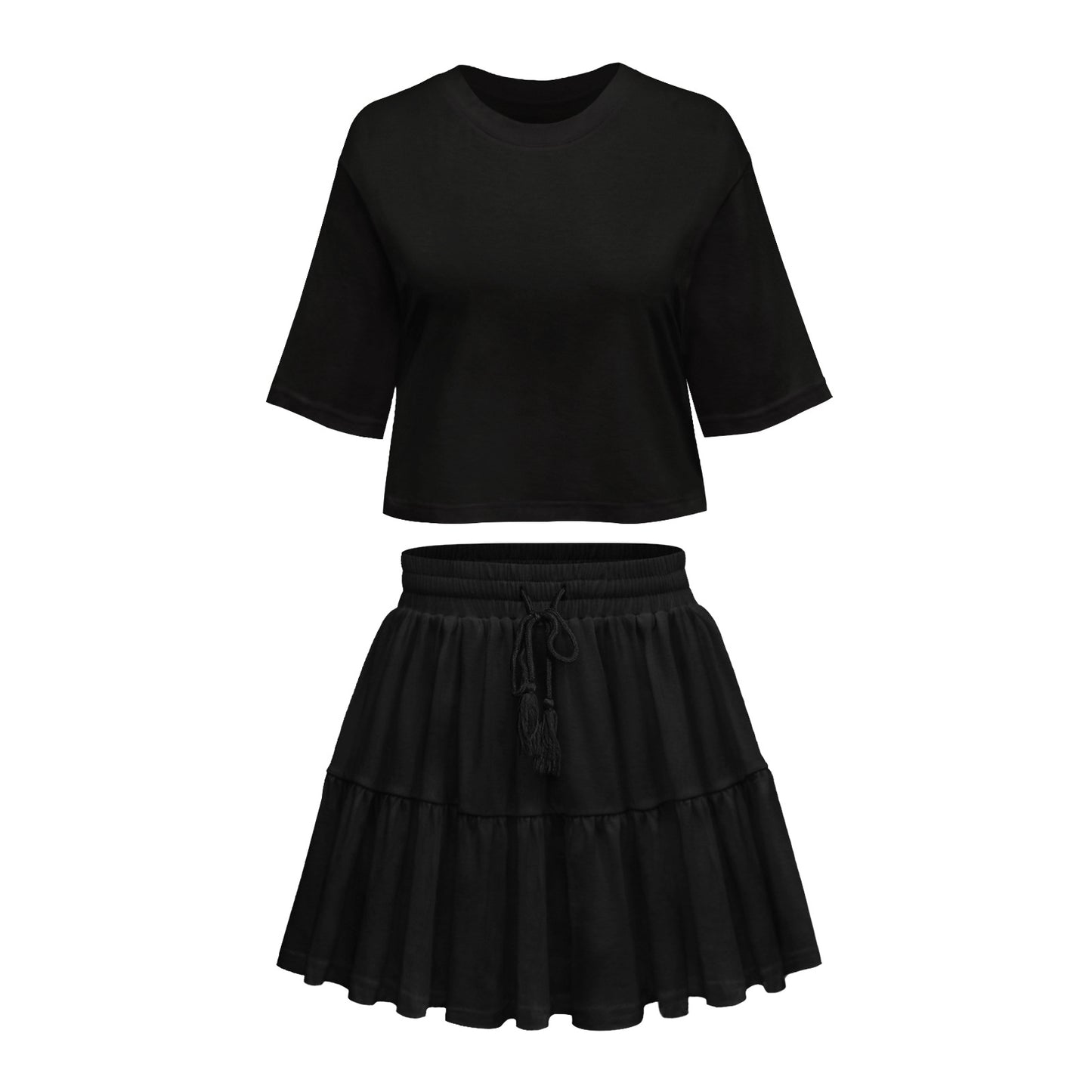 Commuter Suit Short Sleeve Loose Crew Neck Top Casual