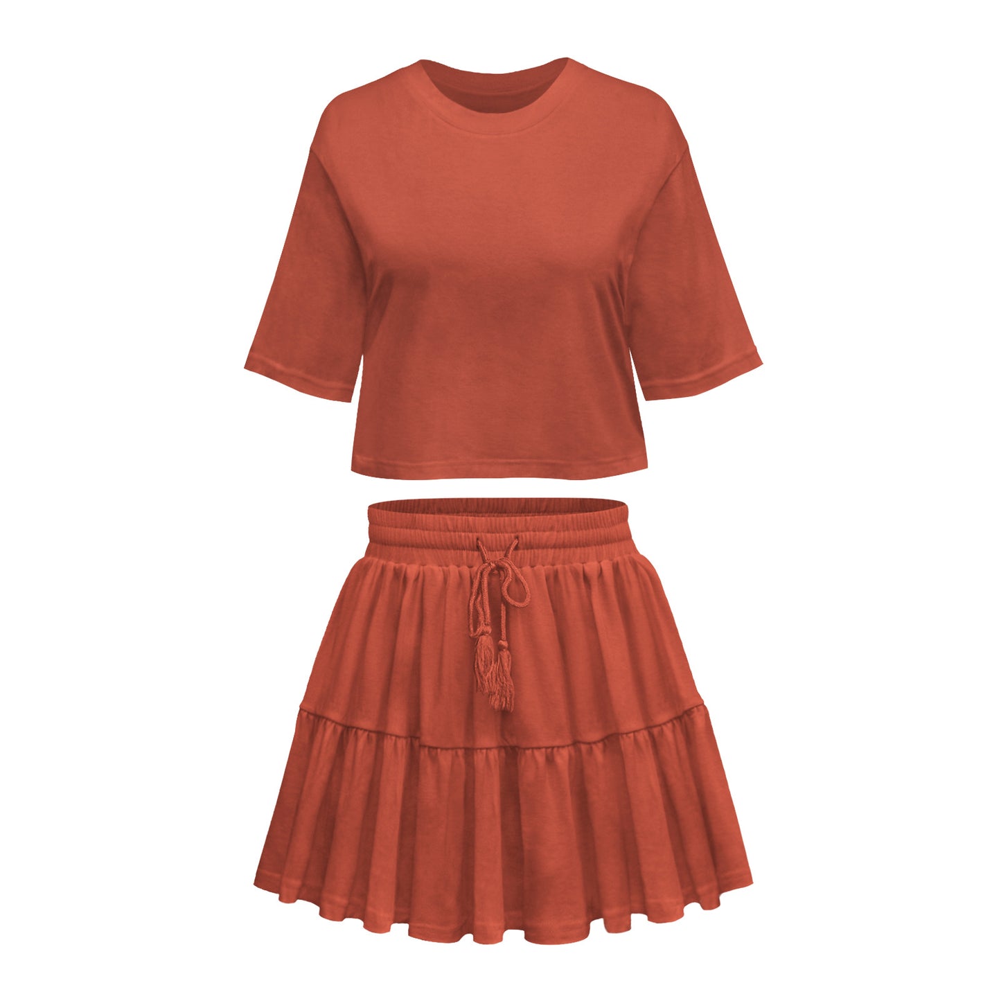 Commuter Suit Short Sleeve Loose Crew Neck Top Casual