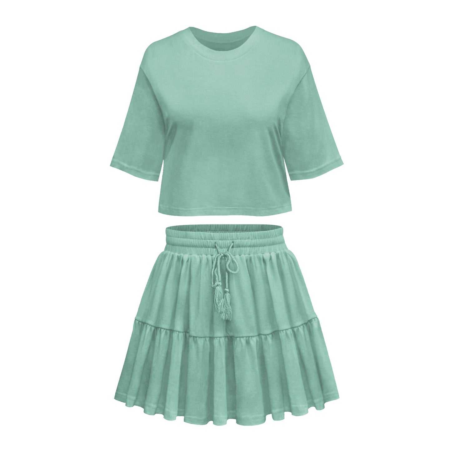 Commuter Suit Short Sleeve Loose Crew Neck Top Casual