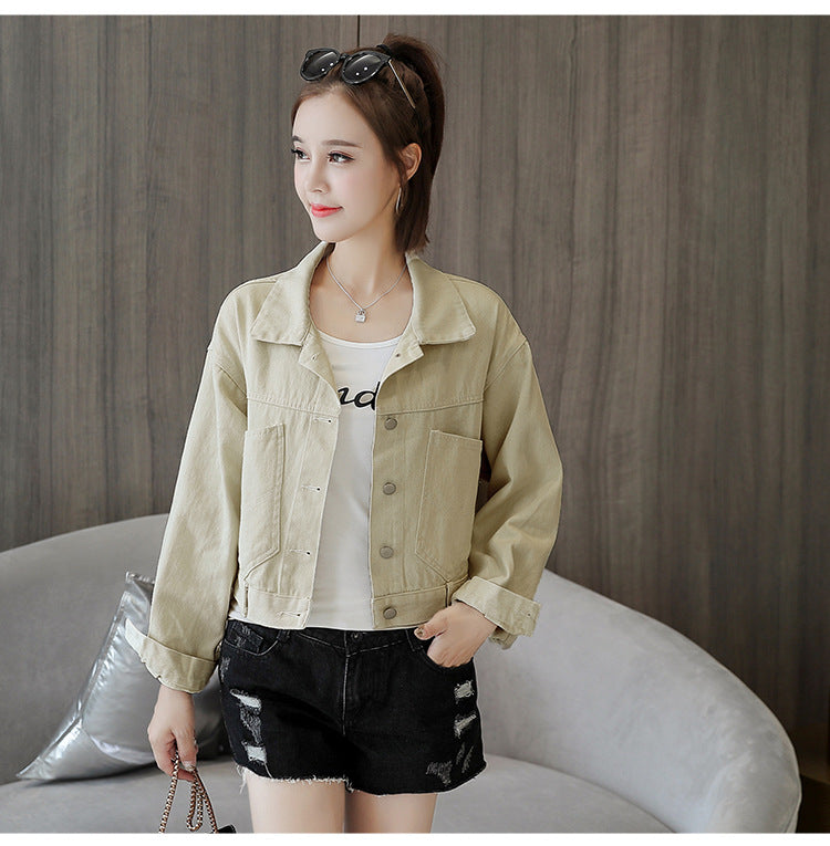 2021 spring new women's Korean spring jacket students wild spring and autumn short red denim jacket female tide