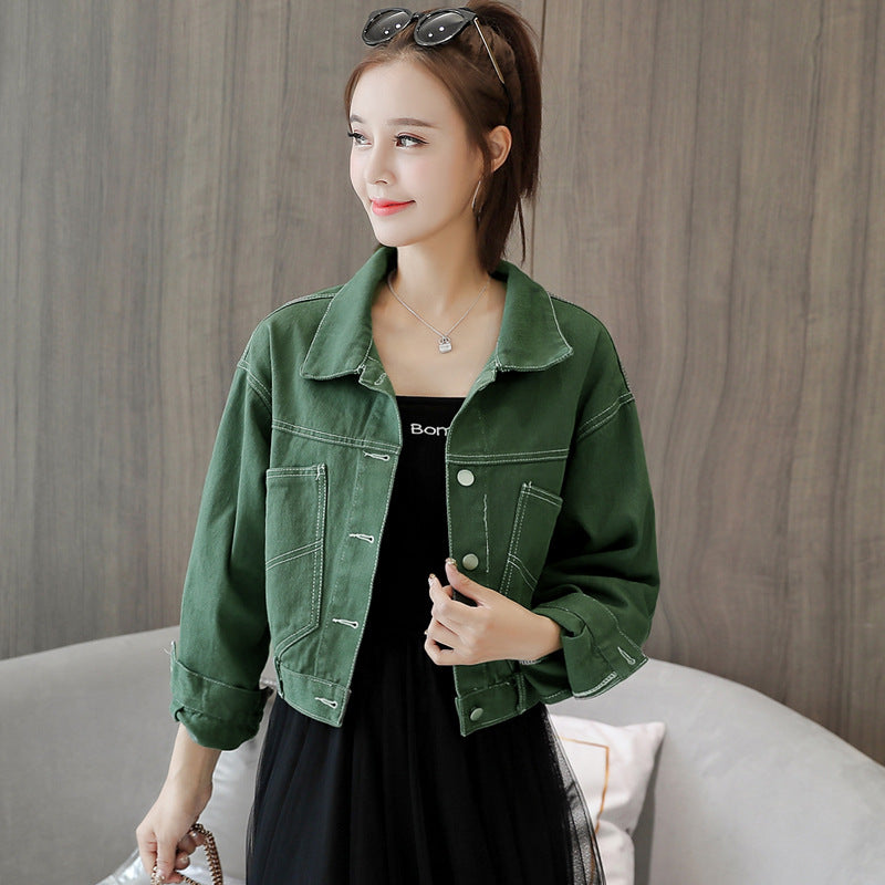 2021 spring new women's Korean spring jacket students wild spring and autumn short red denim jacket female tide