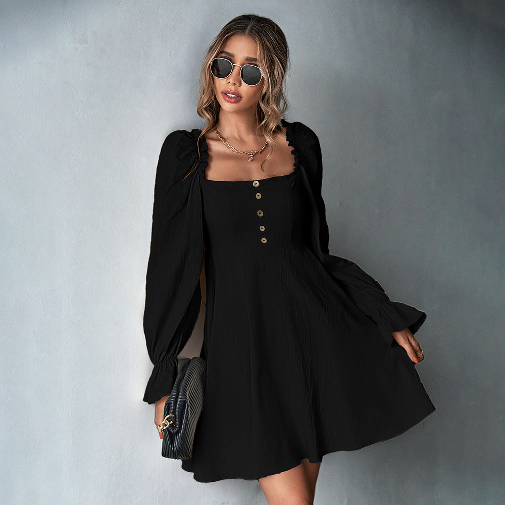 Women's Puff Sleeve Square Neck Neck Waist Dress
