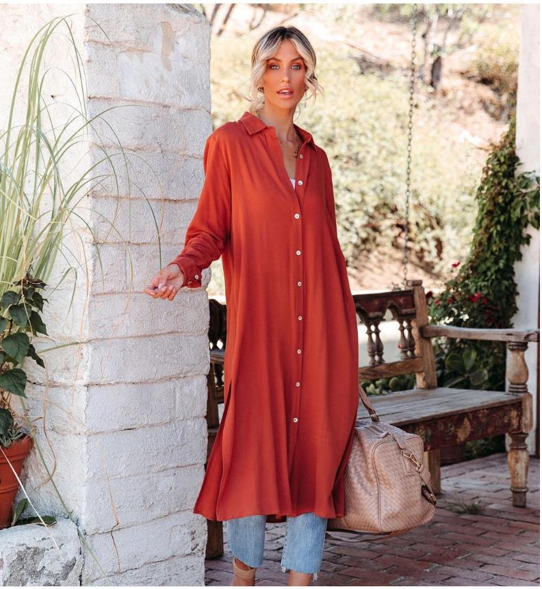 Women's Lapel Shirt Loose Casual Long Sleeve Dress