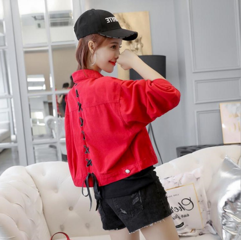 2021 spring new women's Korean spring jacket students wild spring and autumn short red denim jacket female tide