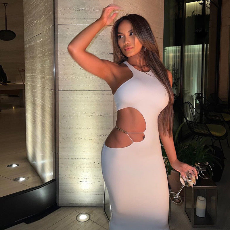 Street Cutout Belt Chain Dress Sleeveless Dress