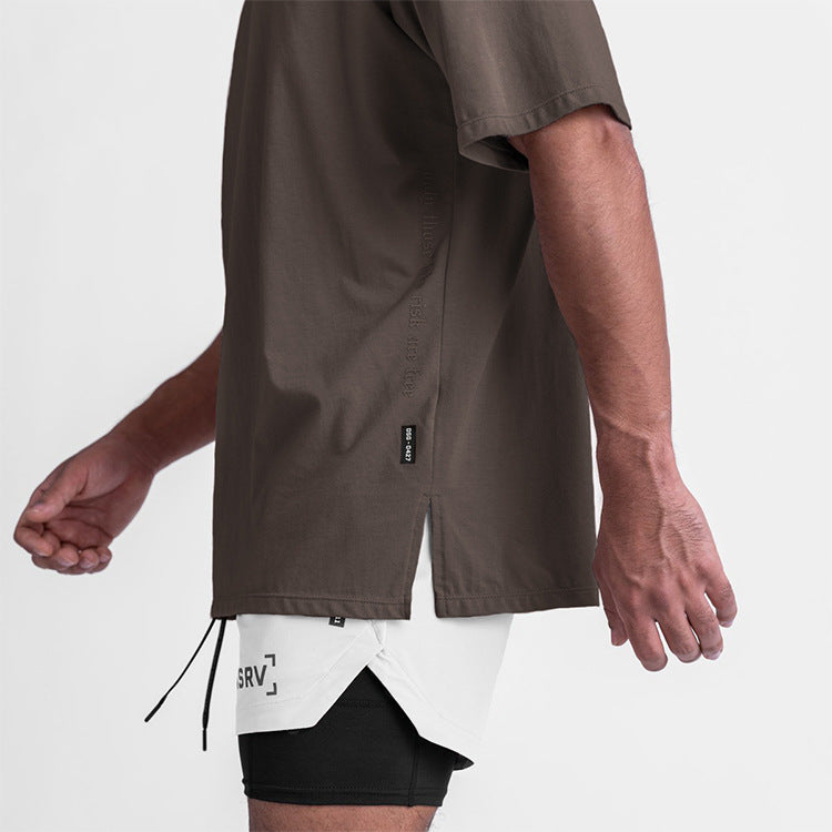 Short-sleeved Men's Solid Color Quick-drying Split T-shirt