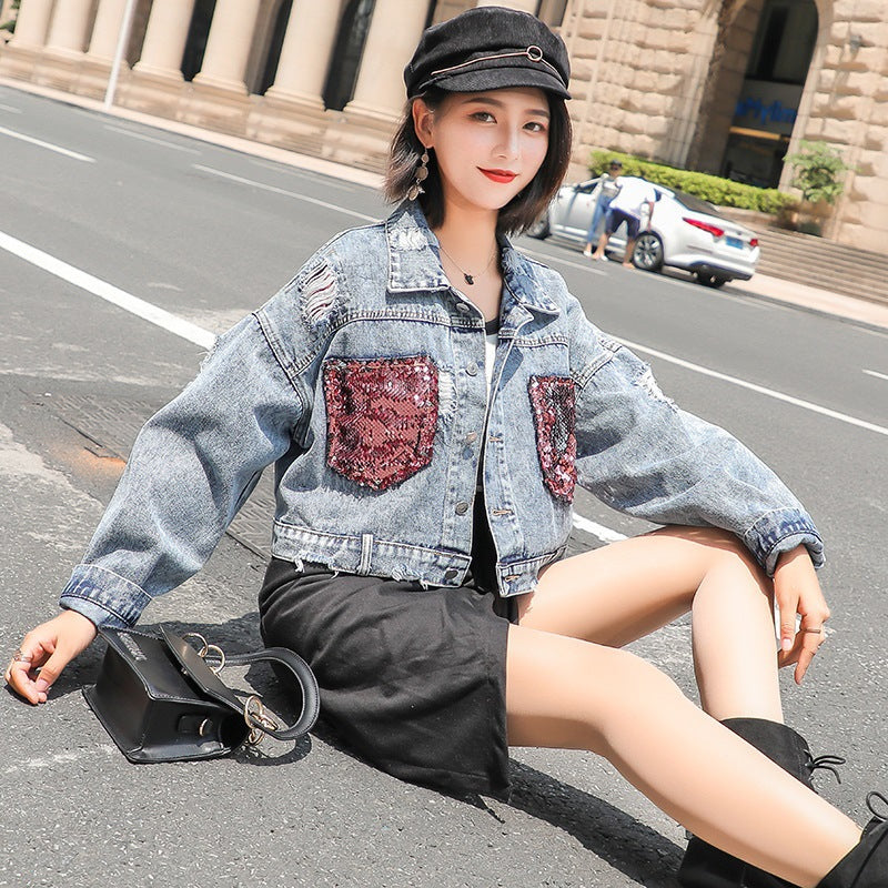 2021 spring new women's Korean spring jacket students wild spring and autumn short red denim jacket female tide