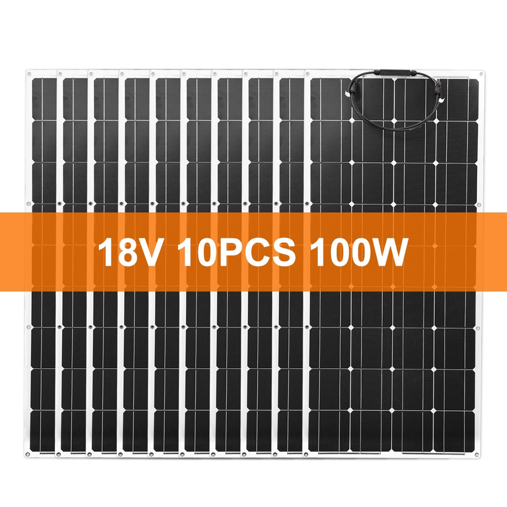 Dokio 18V 10pc 100W Flexible Solar Panel Monocrystalline Solar Panel For Car/Home Waterproof Charge 12V 1000W Solar Panel