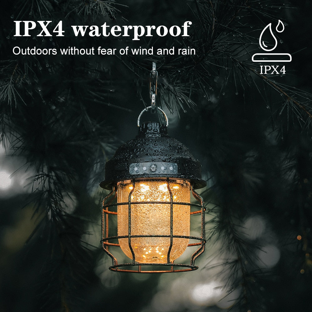 Vintage Metal Hanging Camping Lanterns 3600mAh Battery Powered Warm Light Led Camp Lantern Rechargeable Tent Light For Outdoor