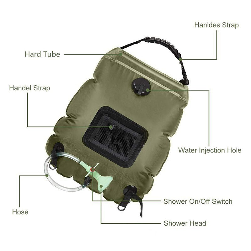 Outdoor Solar Collecting Bathing Bag Portable Eco-Friendly PVC Comp Shower Pouch 20L Camping Shower Hanging Bath Water Bag