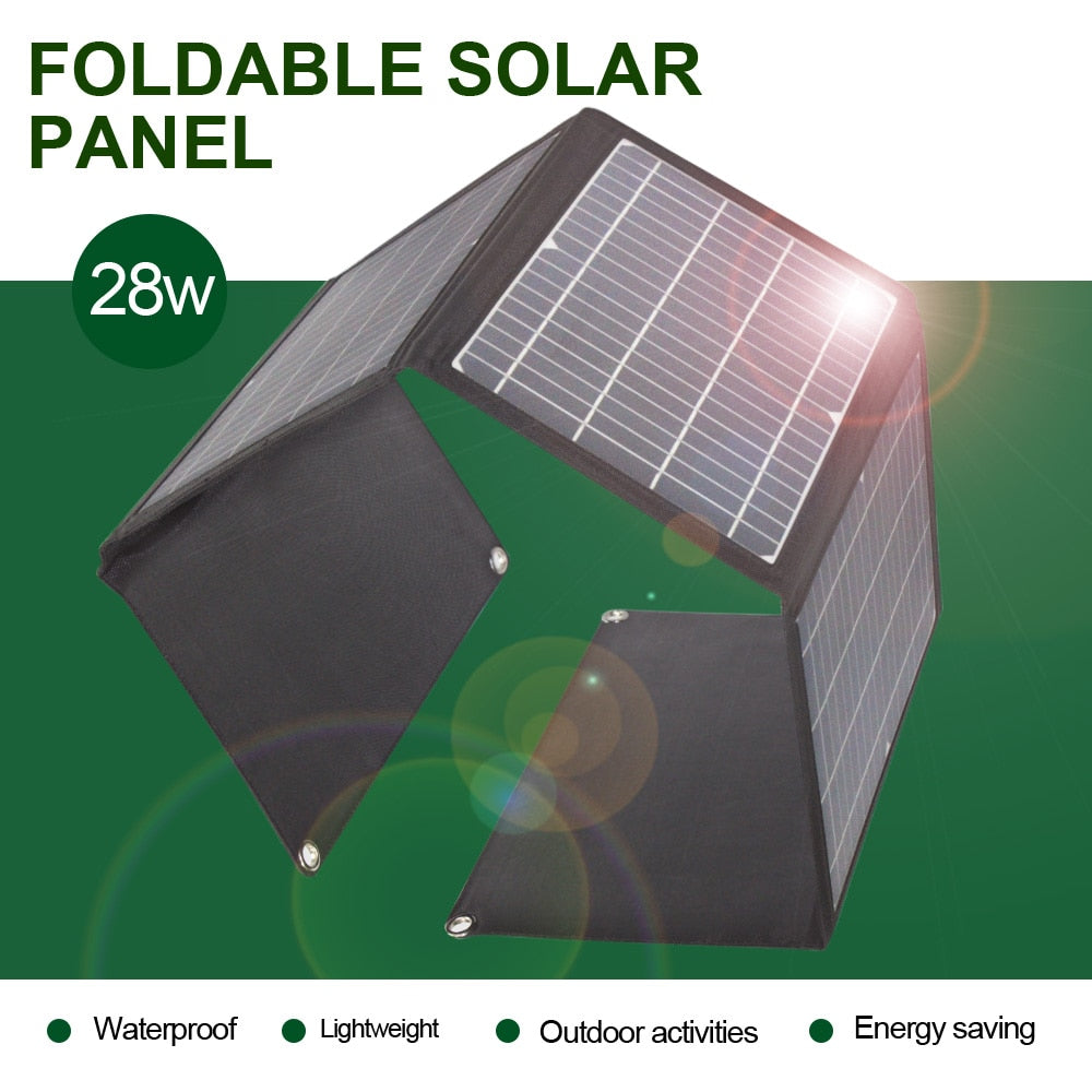 hot sale 18v 28w foldable solar charger dual USB 5v DC port folding portable 12v battery solar panel 60w