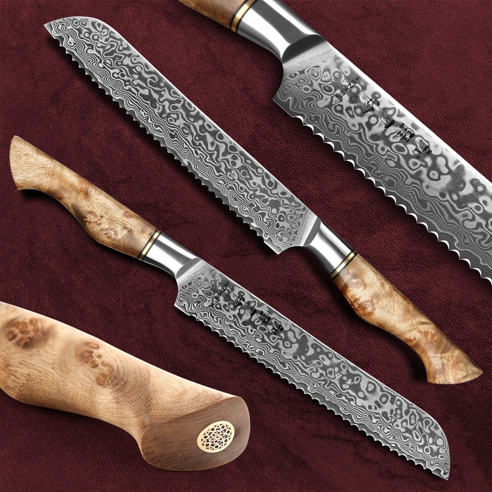 HEZHEN 1-5PC Knife Set Japanese Damascus Steel Chef Santoku Bread Paring Utility Professional Slicing knife Cook Kitchen Knife