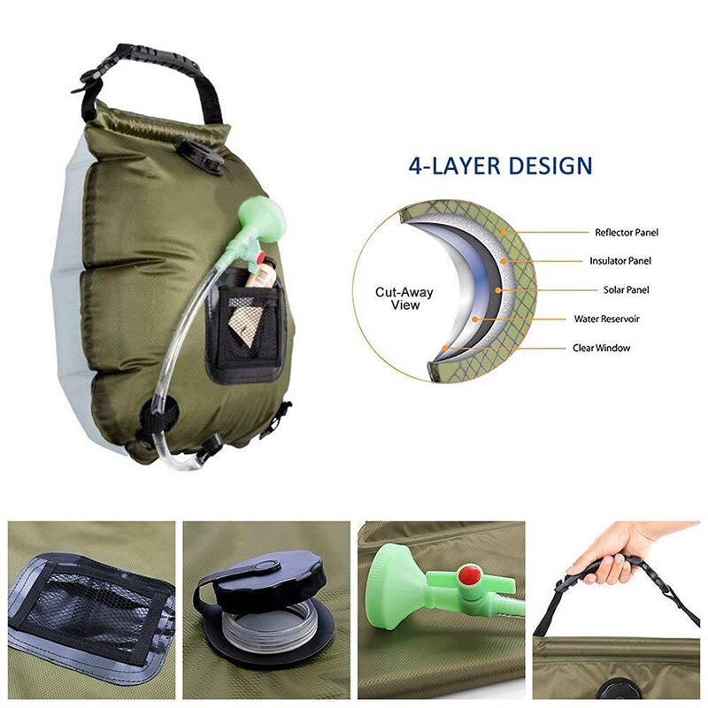 Outdoor Solar Collecting Bathing Bag Portable Eco-Friendly PVC Comp Shower Pouch 20L Camping Shower Hanging Bath Water Bag
