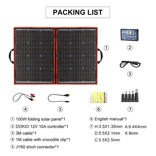 DOKIO18V 100w Solar Panel Flexible Foldble Solar Charge Mobile Phone Usb Charge 12V Outdoor Solar Panels For Camping/Boats/Home