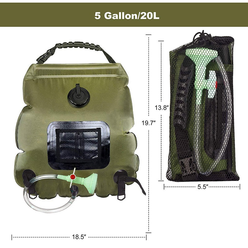 Outdoor Solar Collecting Bathing Bag Portable Eco-Friendly PVC Comp Shower Pouch 20L Camping Shower Hanging Bath Water Bag
