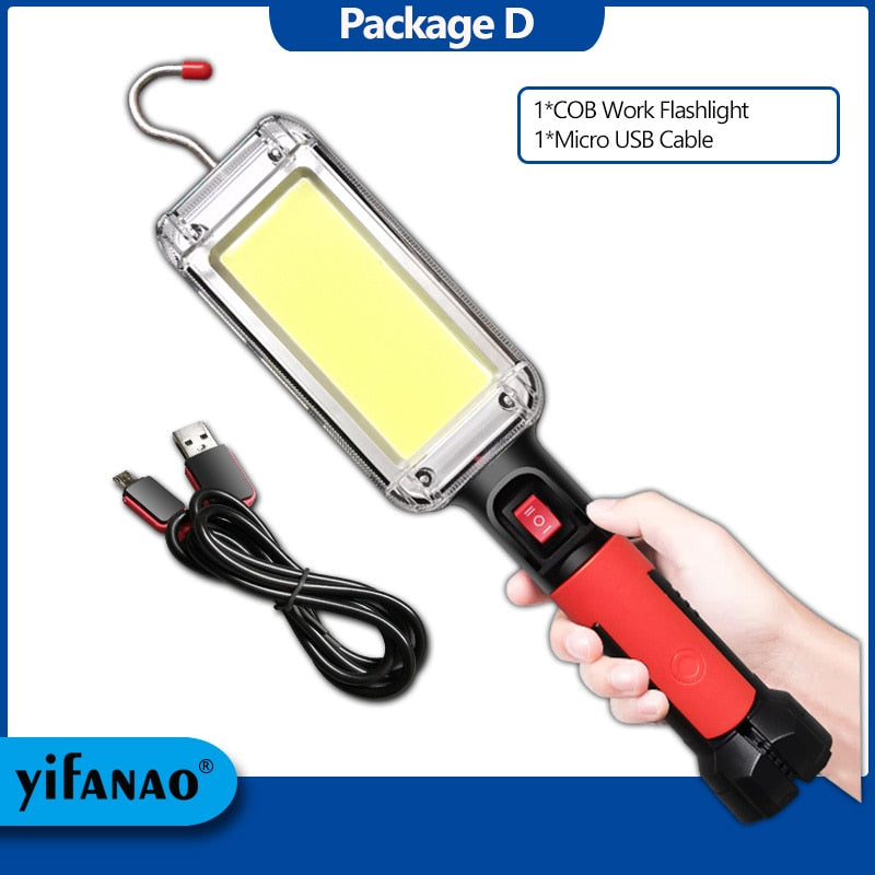 LED Work Light Powerful Portable Lantern Hook Magnet Camping Lamp COB USB Rechargeable 18650 Flashlight Torch Waterproof