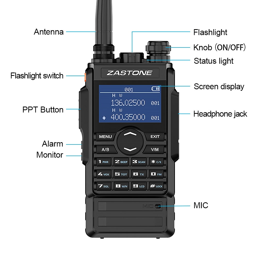 Zastone M7 dual band 5W walkie talkie 136-174 400-480mhz 250 channels 2600mah battery hf transceiver ham radio