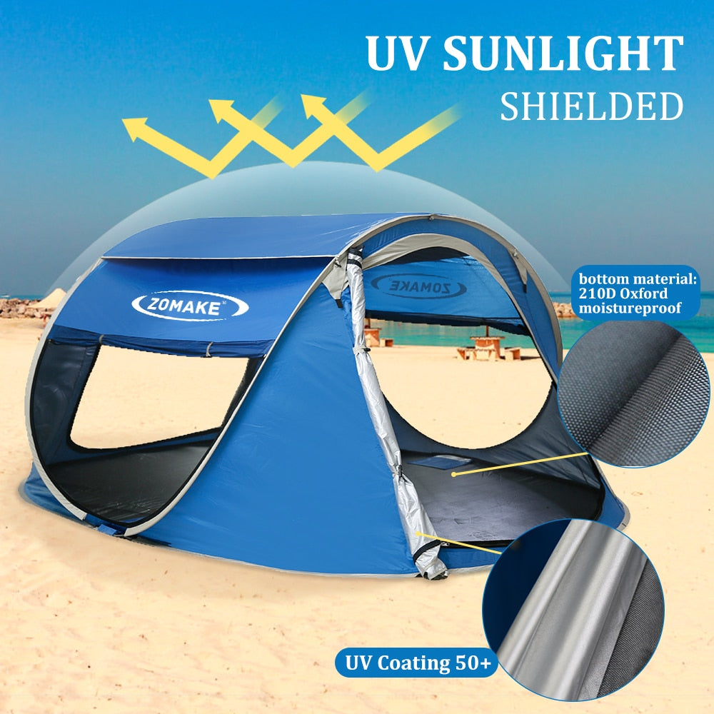 ZOMAKE Beach Tent Pop Up Large Automatic Instant Lightweight Hiking Camping Tent for 3 Person Waterproof Tent Foldable