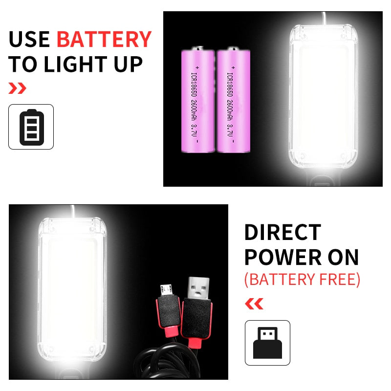 LED Work Light Powerful Portable Lantern Hook Magnet Camping Lamp COB USB Rechargeable 18650 Flashlight Torch Waterproof