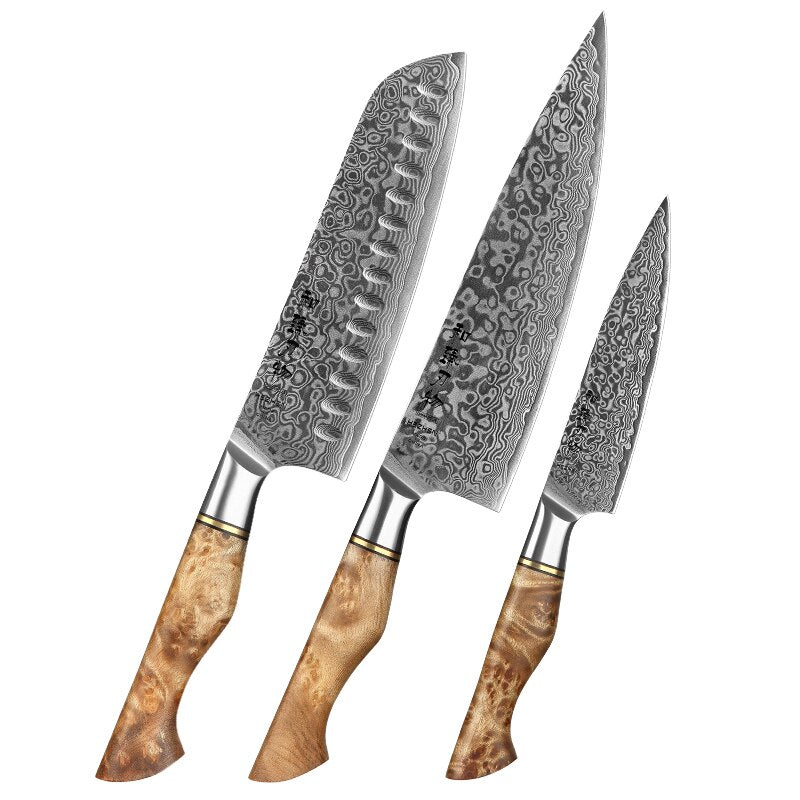 HEZHEN 1-5PC Knife Set Japanese Damascus Steel Chef Santoku Bread Paring Utility Professional Slicing knife Cook Kitchen Knife