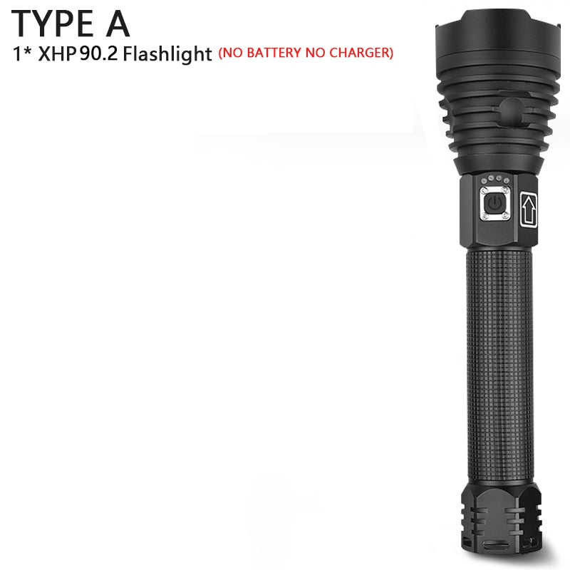 250000cd 1000m XHP90.2 most powerful led flashlight usb Zoom Tactical torch xhp50 18650 or 26650 Rechargeable battery hand light