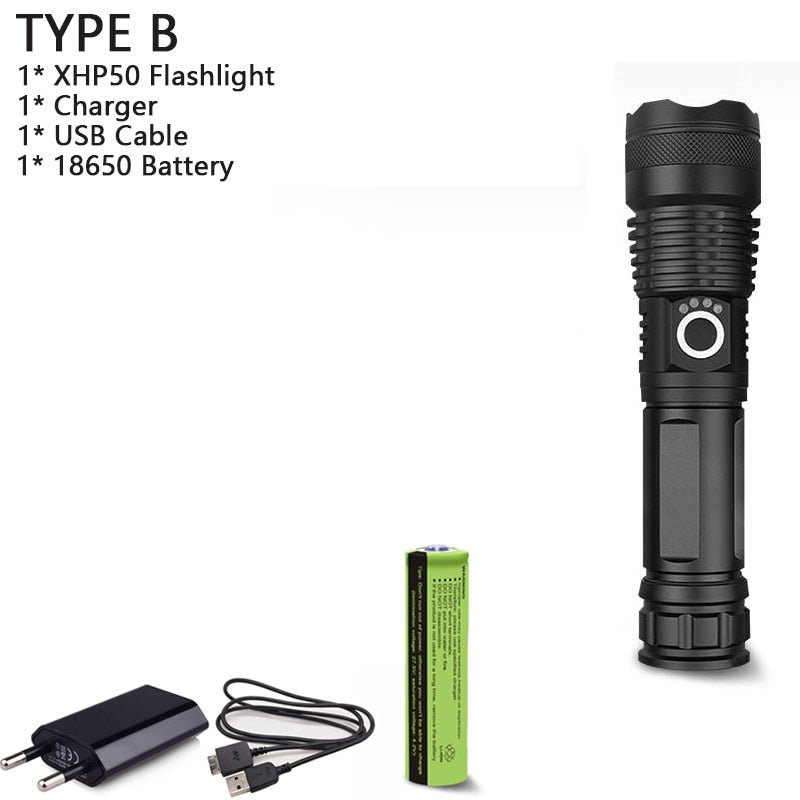 250000cd 1000m XHP90.2 most powerful led flashlight usb Zoom Tactical torch xhp50 18650 or 26650 Rechargeable battery hand light