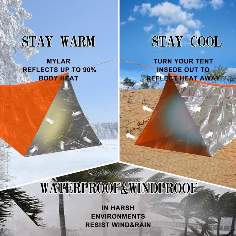 Shelter Survival Tent 2-4 Person Mylar Emergency Tube Tent Lightweight Waterproof Thermal Emergency Blanket for Camping Hiking