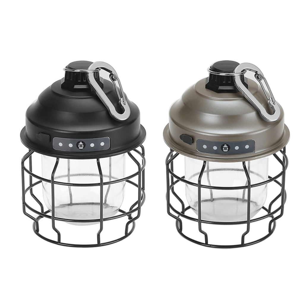 Vintage Metal Hanging Camping Lanterns 3600mAh Battery Powered Warm Light Led Camp Lantern Rechargeable Tent Light For Outdoor