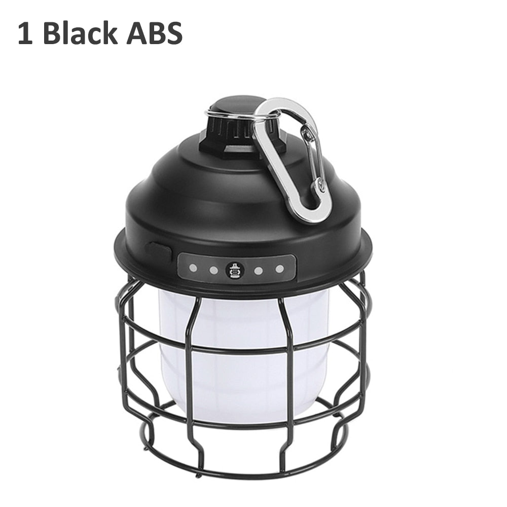 Vintage Metal Hanging Camping Lanterns 3600mAh Battery Powered Warm Light Led Camp Lantern Rechargeable Tent Light For Outdoor