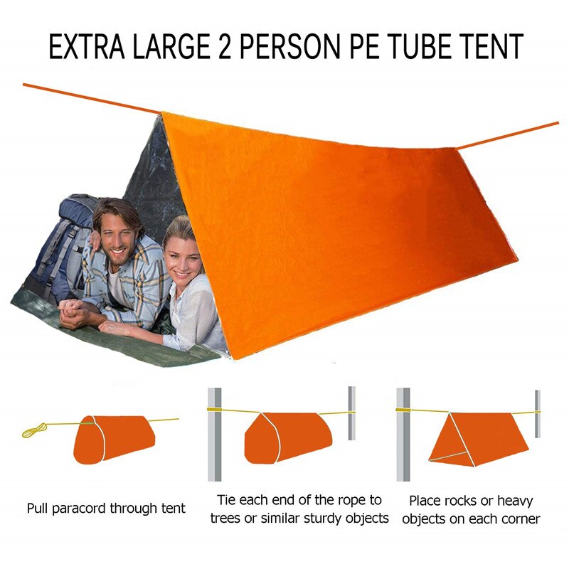 Shelter Survival Tent 2-4 Person Mylar Emergency Tube Tent Lightweight Waterproof Thermal Emergency Blanket for Camping Hiking