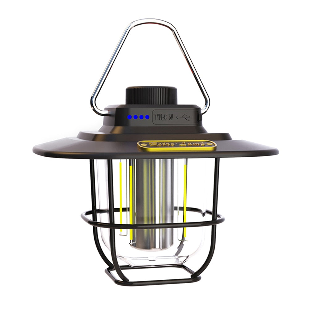 Mini Vintage Metal Hanging Lanterns 2000mAh Portable Camping Lamp USB Rechargeable Waterproof Outdoor Garden Lamp Tent Light