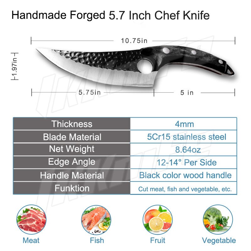 5.5" Meat Cleaver Hunting Knife Handmade Forged Boning Knife Serbian Chef Knife Stainless Steel Kitchen Knife Butcher Fish Knife