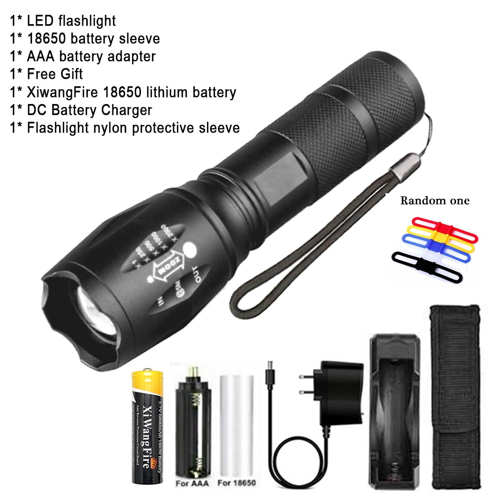 Portable Powerful LED Lamp XML-T6 Flashlight Linterna Torch Uses 18650 Chargeable Battery Outdoor Camping Tactics Flash Light