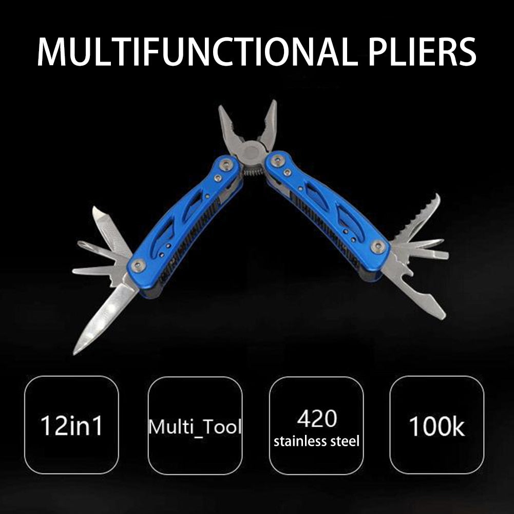 12 in 1 Outdoor Camping Survival Tools Portable Mini Multitool 420 Stainless Steel Cutter Pliers Knife Screwdriver Bottle Opener
