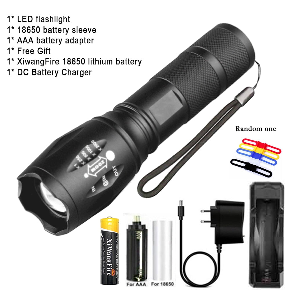 Portable Powerful LED Lamp XML-T6 Flashlight Linterna Torch Uses 18650 Chargeable Battery Outdoor Camping Tactics Flash Light