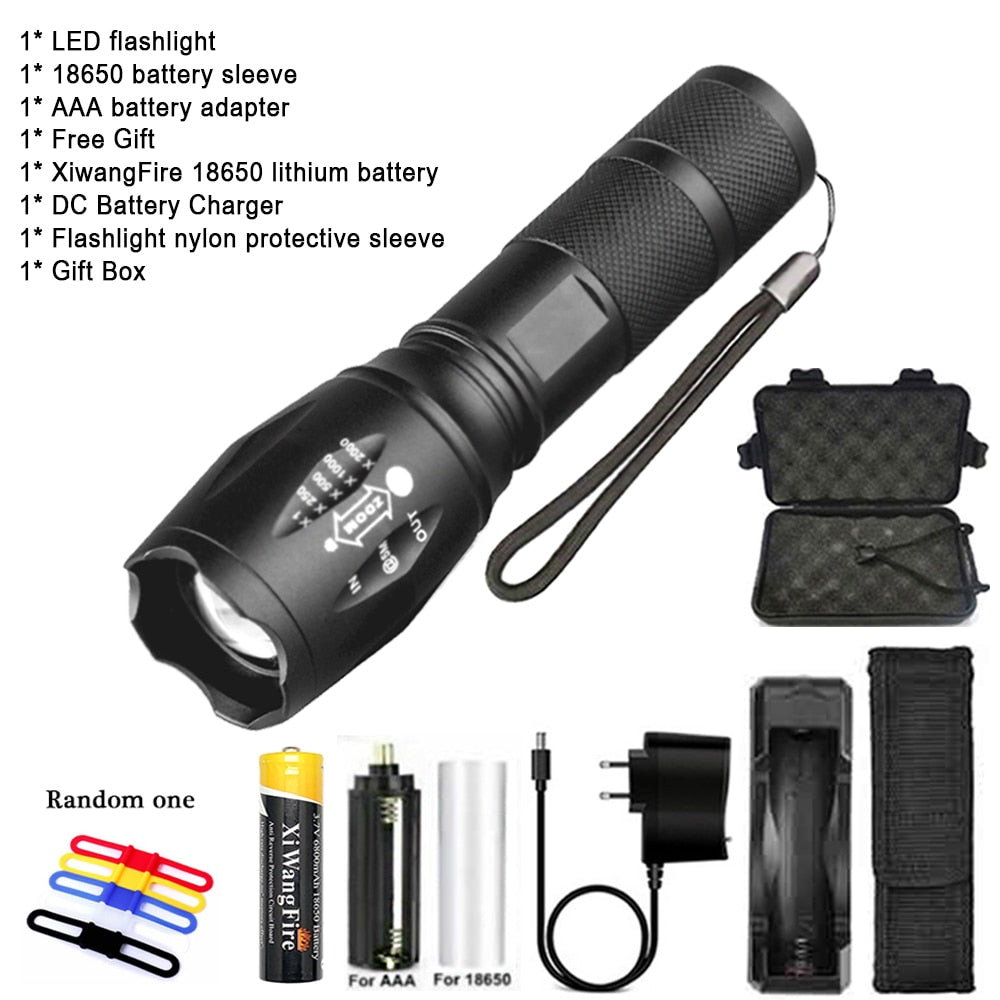 Portable Powerful LED Lamp XML-T6 Flashlight Linterna Torch Uses 18650 Chargeable Battery Outdoor Camping Tactics Flash Light
