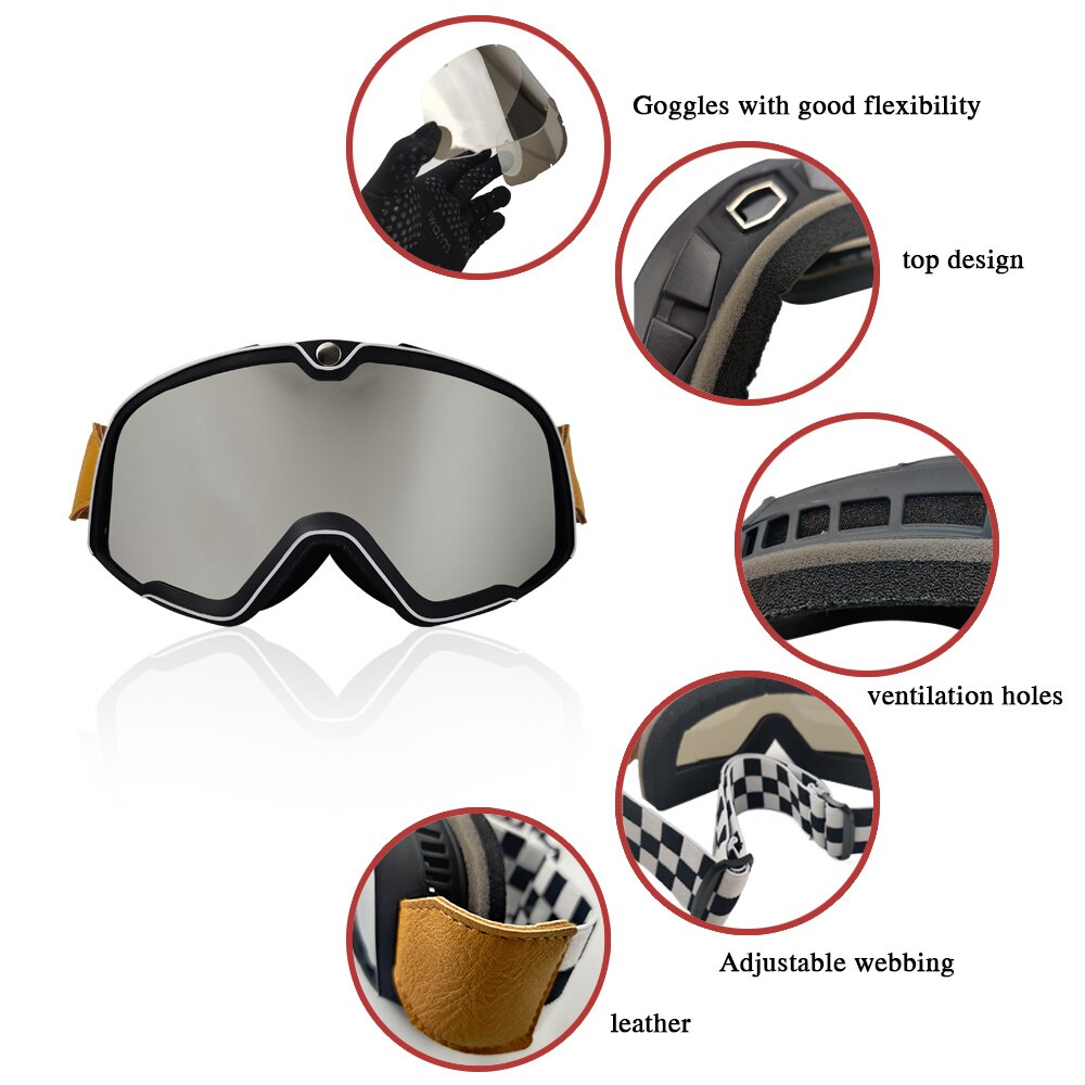 Retro Motorcycle Goggles Ski Glasses Motocross Sunglasses Vintage Cycling Racing Woman Cafe Racer Chopper Moto Cross MTB ATV