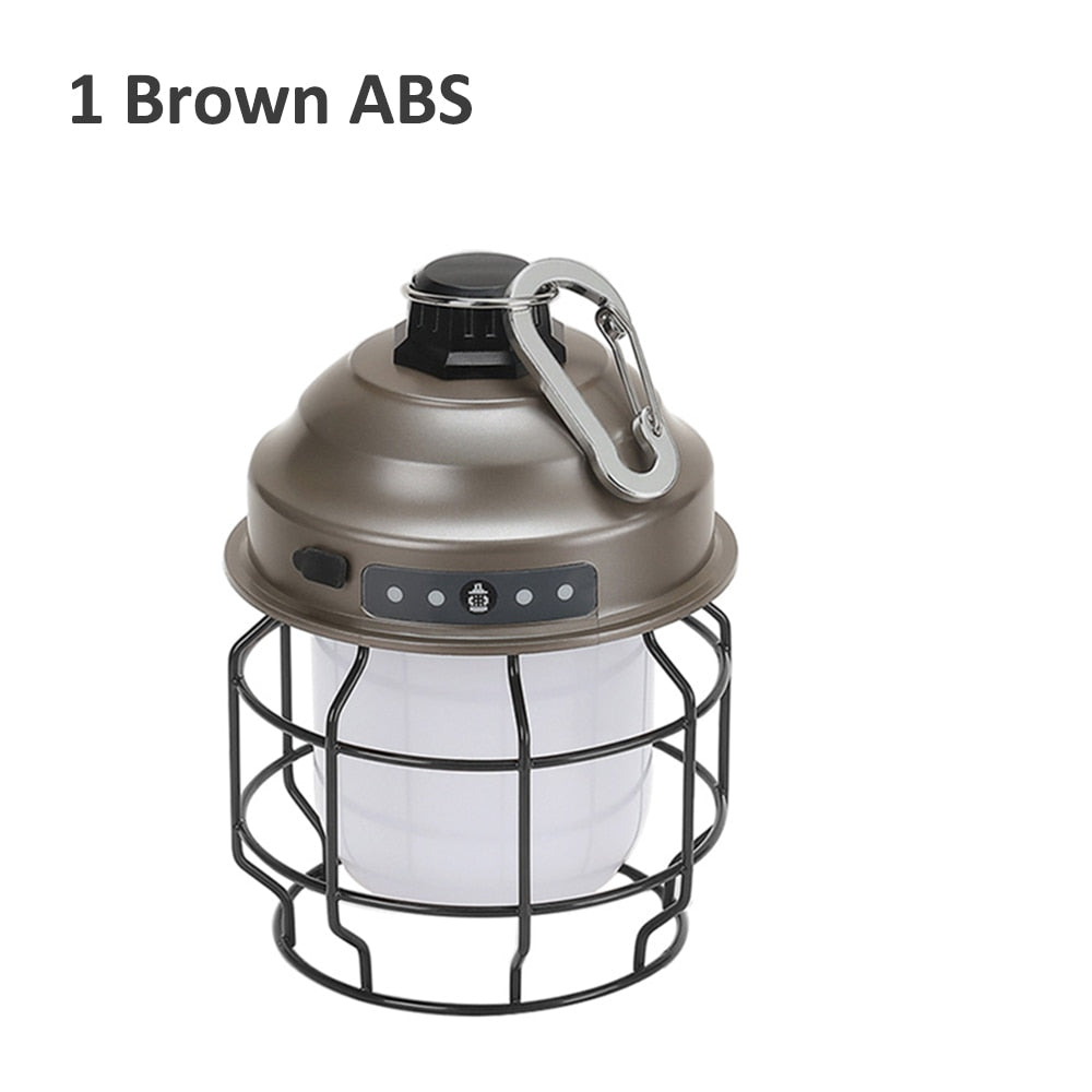 Vintage Metal Hanging Camping Lanterns 3600mAh Battery Powered Warm Light Led Camp Lantern Rechargeable Tent Light For Outdoor