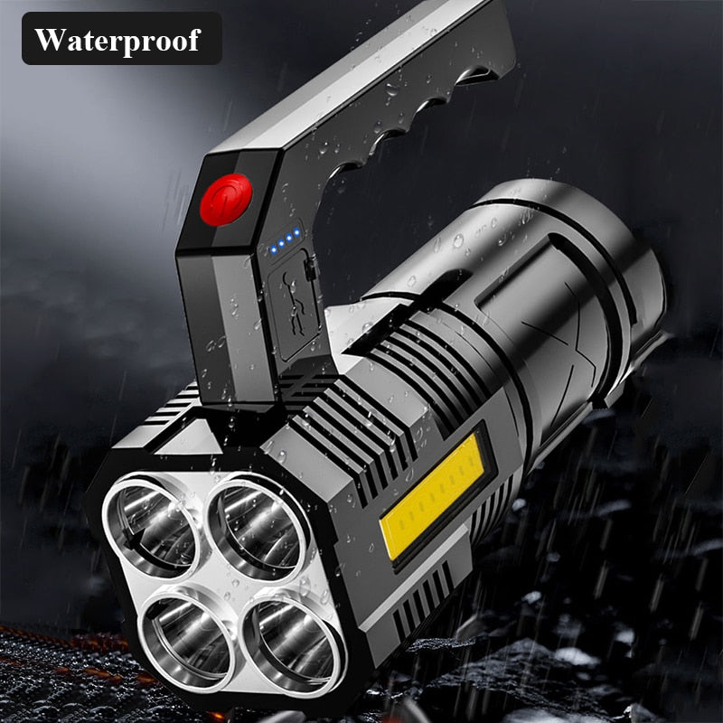 High Power Led Flashlights Four Heads Powerful Flashlight USB Rechargeable Led Flashlight Camping Ultra Bright Torch Flightlight