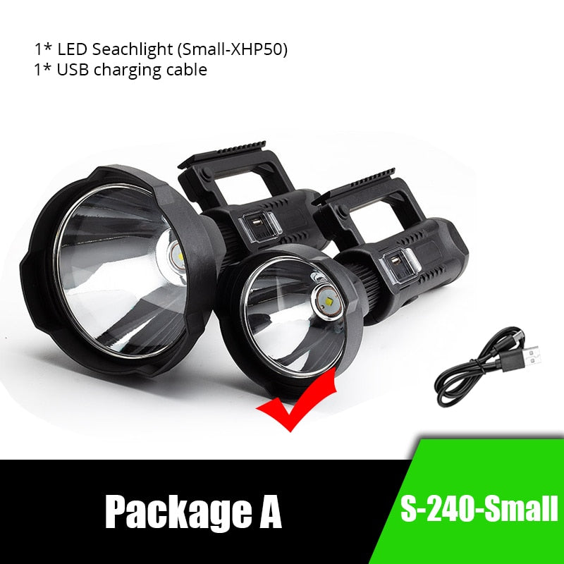 Powerful LED Flashlight Portable XHP70.2 Torch USB Rechargeable Searchlight Waterproof Spotlight with Base Fishing Light Lantern