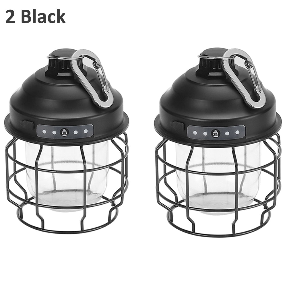 Vintage Metal Hanging Camping Lanterns 3600mAh Battery Powered Warm Light Led Camp Lantern Rechargeable Tent Light For Outdoor