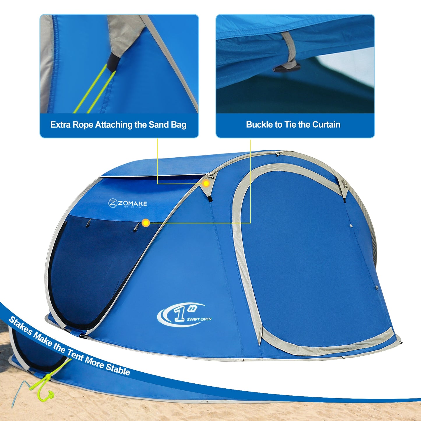 ZOMAKE Beach Tent Pop Up Large Automatic Instant Lightweight Hiking Camping Tent for 3 Person Waterproof Tent Foldable