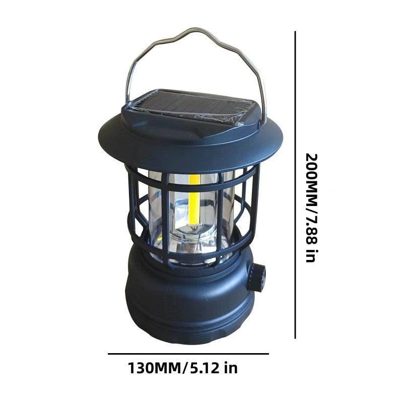 Vintage Solar Charging Camping Light Portable Rechargeable Lamp Hanging Lantern Outdoor Waterproof Light Tent Equipment Supplies